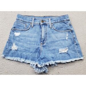 Whetherly Jean Shorts Womens 25/0 Blue Denim Delon High Rise Distressed Raw Hem